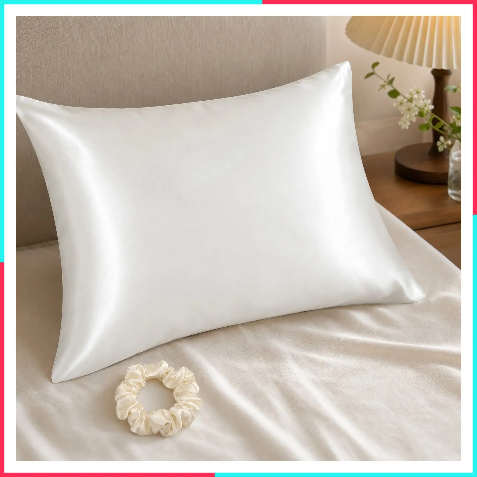 100% Mulberry Silk Queen Size Pillowcase for Hair and Skin, Cooling Beauty Sleep, Scrunchy Gift Set, Natural White/Ivory (1pc)