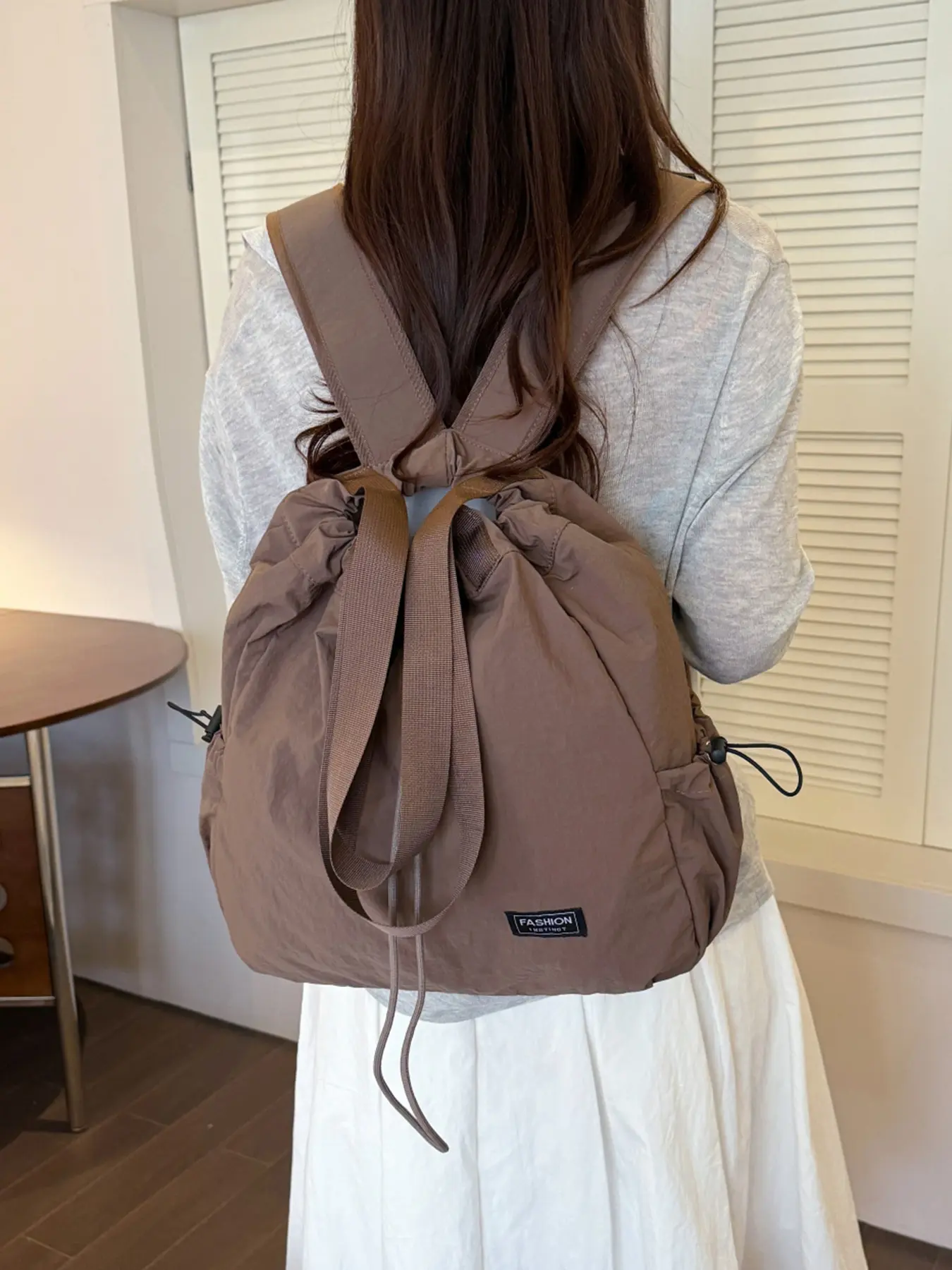 1pc Multi-Way Classic Nylon Backpack, Casual Utility Shoulder Purse, Drawstring Top, Convertible Straps & Side Pockets, Ideal for Women Daily Commute & Weekend Trips