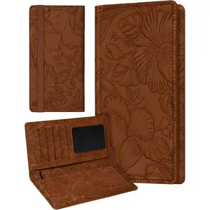 Slohif Embossed Leather Checkbook Cover for Women-Terracotta Personal Checkbook Holder for Top & Side Tear Duplicate Checks, Slim Wallet Style Check Book Cover