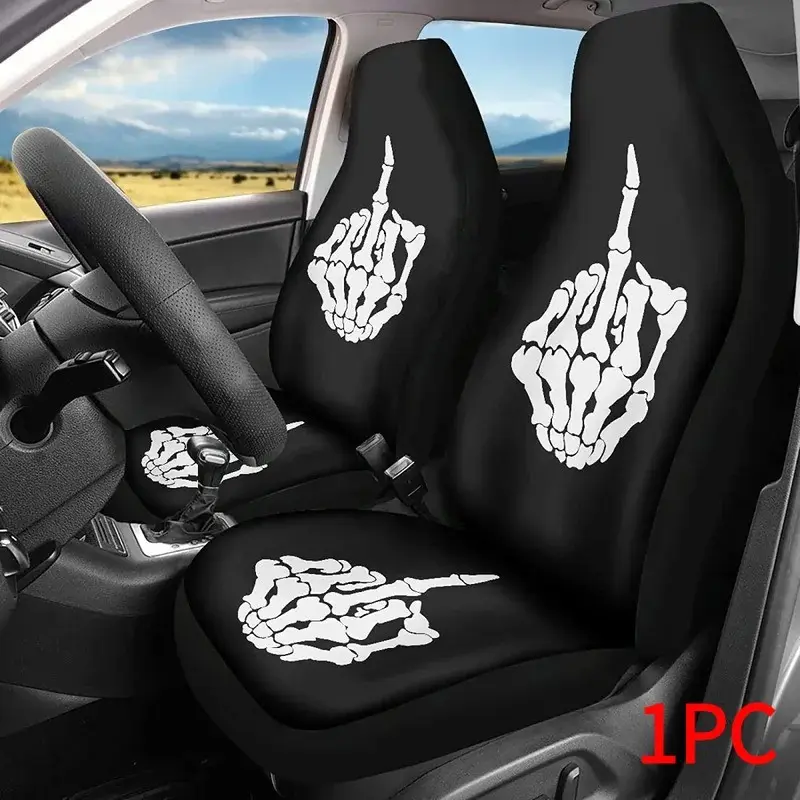 Fun Skull Print Front Seat Cover, Breathable Car Seat Protector, Universal Fit for Most Cars, Trucks, Suvs, Durable Polyester, Easy Care, Car Seat Covers