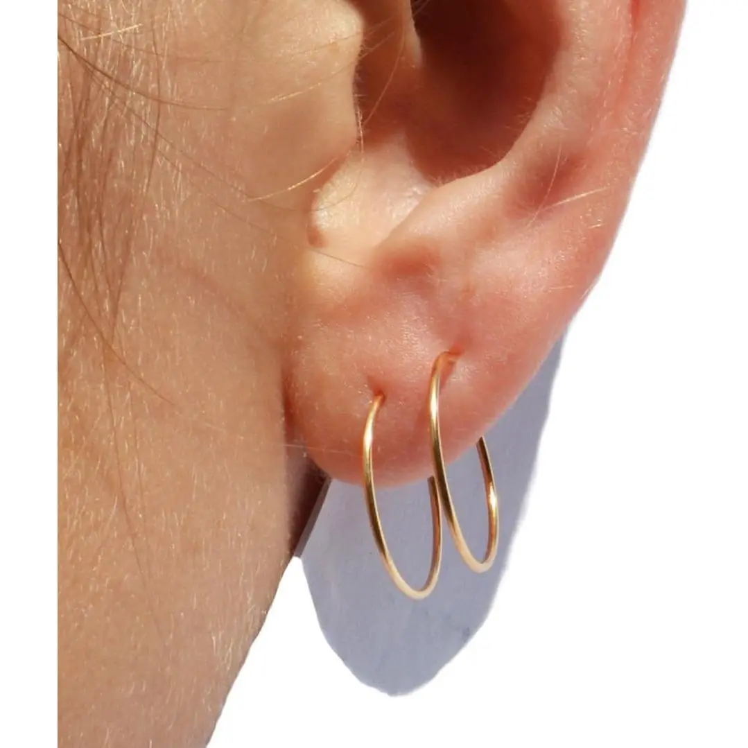 14k Real Gold Thin Hoop Earrings | Hoops Gold Hoop Earrings for Women Tiny Dainty 14 Karat Small Earring Hoops Mini Hugging Petite 14 Carat Wire Endless Skinny Earings Aretes Argollas Huggies Jewelry | Handmade in FL