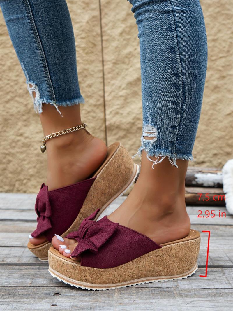 Women's Cute Bowknot Leopard Print Wedge Sandals, Casual Fashion Slip-On Wedges, Summer Trendy Shoes, Beach Daily Wear, Bow Decor Sandals