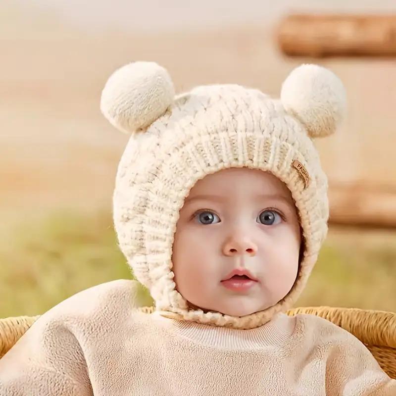 New1pc Children's Autumn Winter Baby Hat, Warm Cute Cartoon Infant Beanie for Boys and Girls, 3-12 Months, Fashionable Thickened Toddler Cap with Ear Coverage Suitable Daily Casual Outings & Activities Ideal Birthday Gift