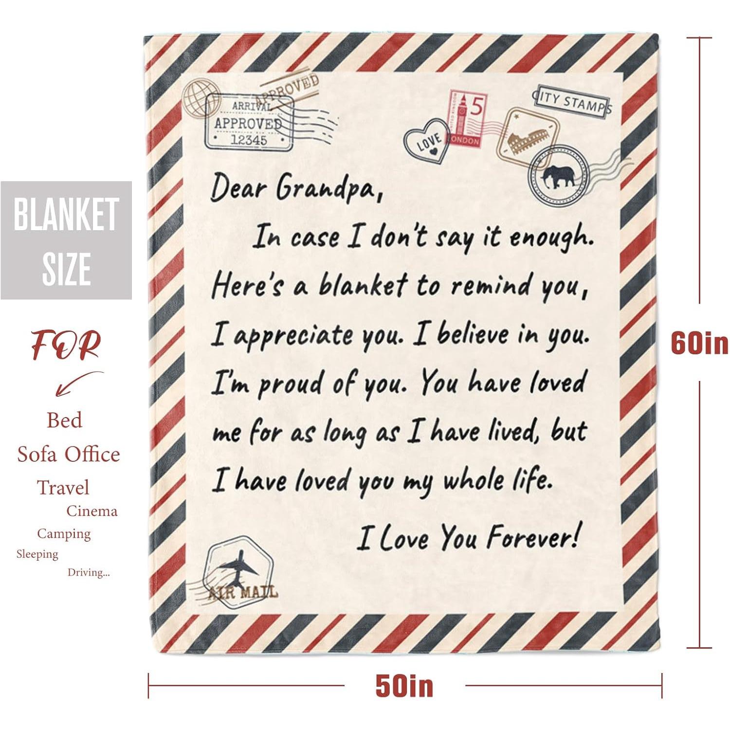 Grandpa Fathers Day Birthday Gift, Fathers Day Birthday Gifts for Grandpa from Grandkids, Best Great Grandpas Gifts, Soft Letter Throw Blanket for couch60 x50, Printed on One Side with a Plain White Back, Halloween Thanksgiving Christmas Gift