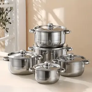 5-Piece Heavy Duty Stainless Steel Cookware Set - Stainless Steel Stockpot with Lid - Durable, Versatile, Easy to Clean, Suitable for All Stoves, Non-Stick, Scratch Resistant, Dishwasher Safe - Perfect for Home Kitchen Cooking