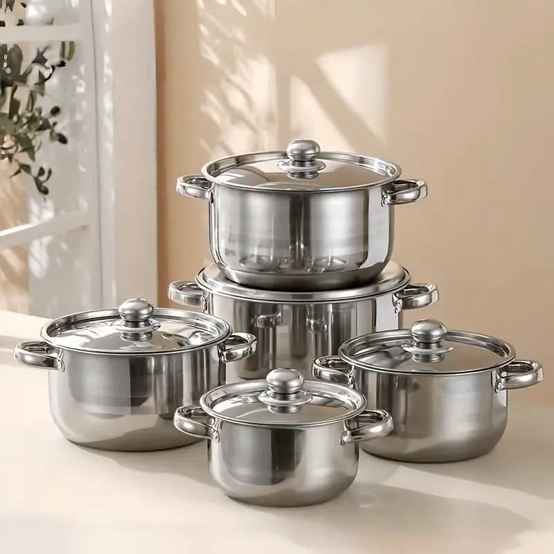 5-Piece Heavy Duty Stainless Steel Cookware Set - Stainless Steel Stockpot with Lid - Durable, Versatile, Easy to Clean, Suitable for All Stoves, Non-Stick, Scratch Resistant, Dishwasher Safe - Perfect for Home Kitchen Cooking