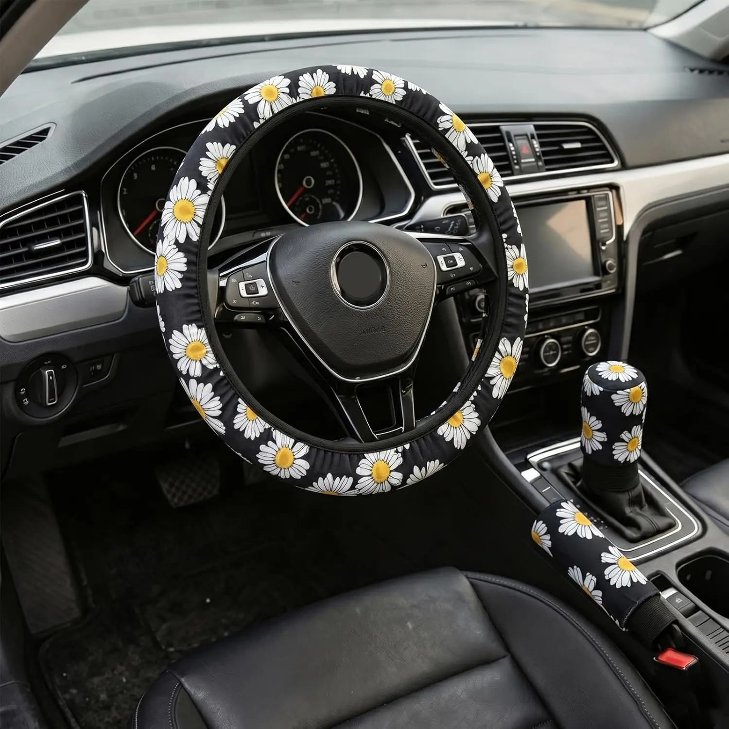 3- Steering Wheel Cover Set for , Interior Accessories (Daisy)