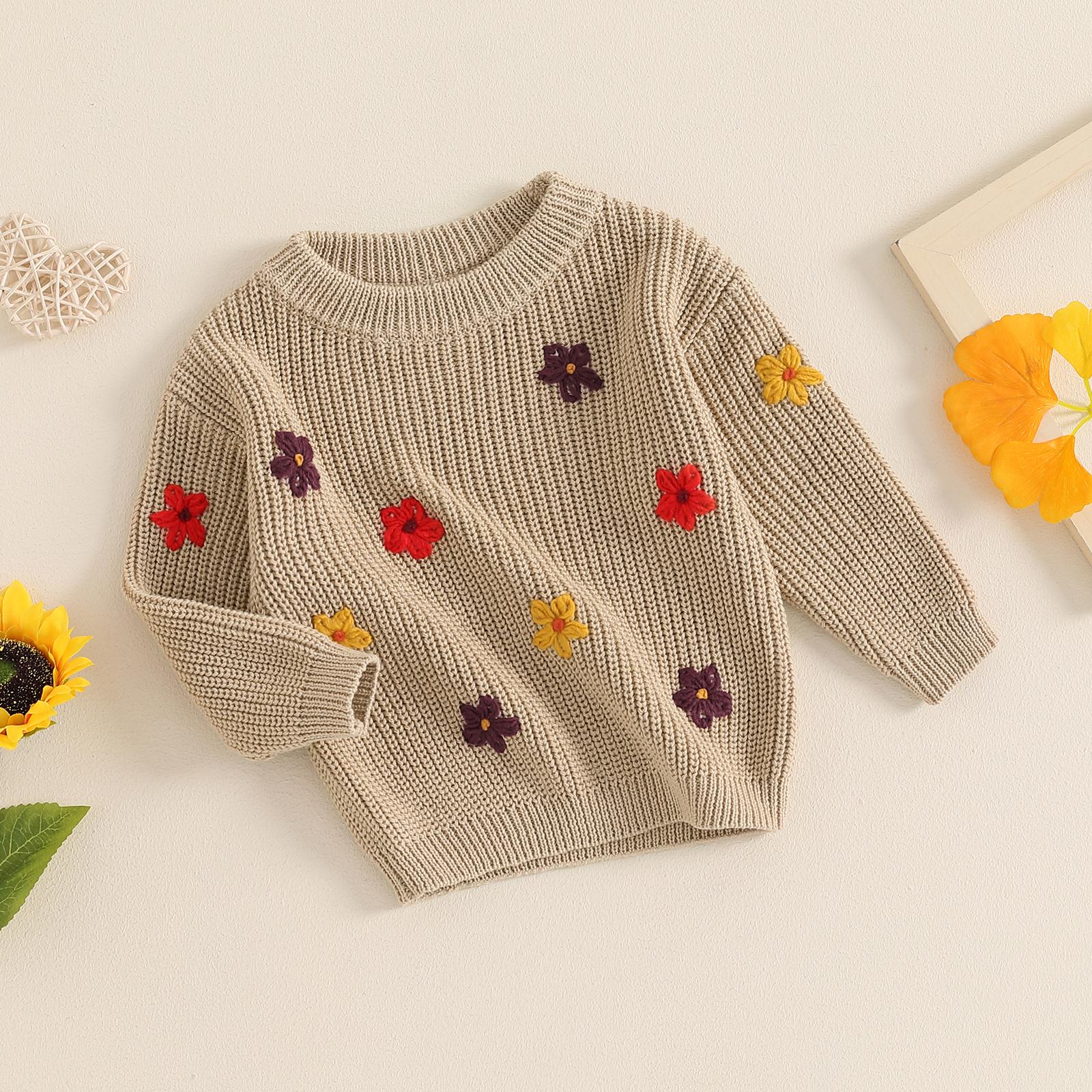 Toddler Baby Girl Knit Sweater Blouse Pullover Sweatshirt Flower Embroidery Warm Long Sleeve Tops 0-5 Years Toddler Baby Girl Knit Sweater Blouse Pullover Sweatshirt Flower Embroidery Warm Long Sleeve Tops 0-5 Years