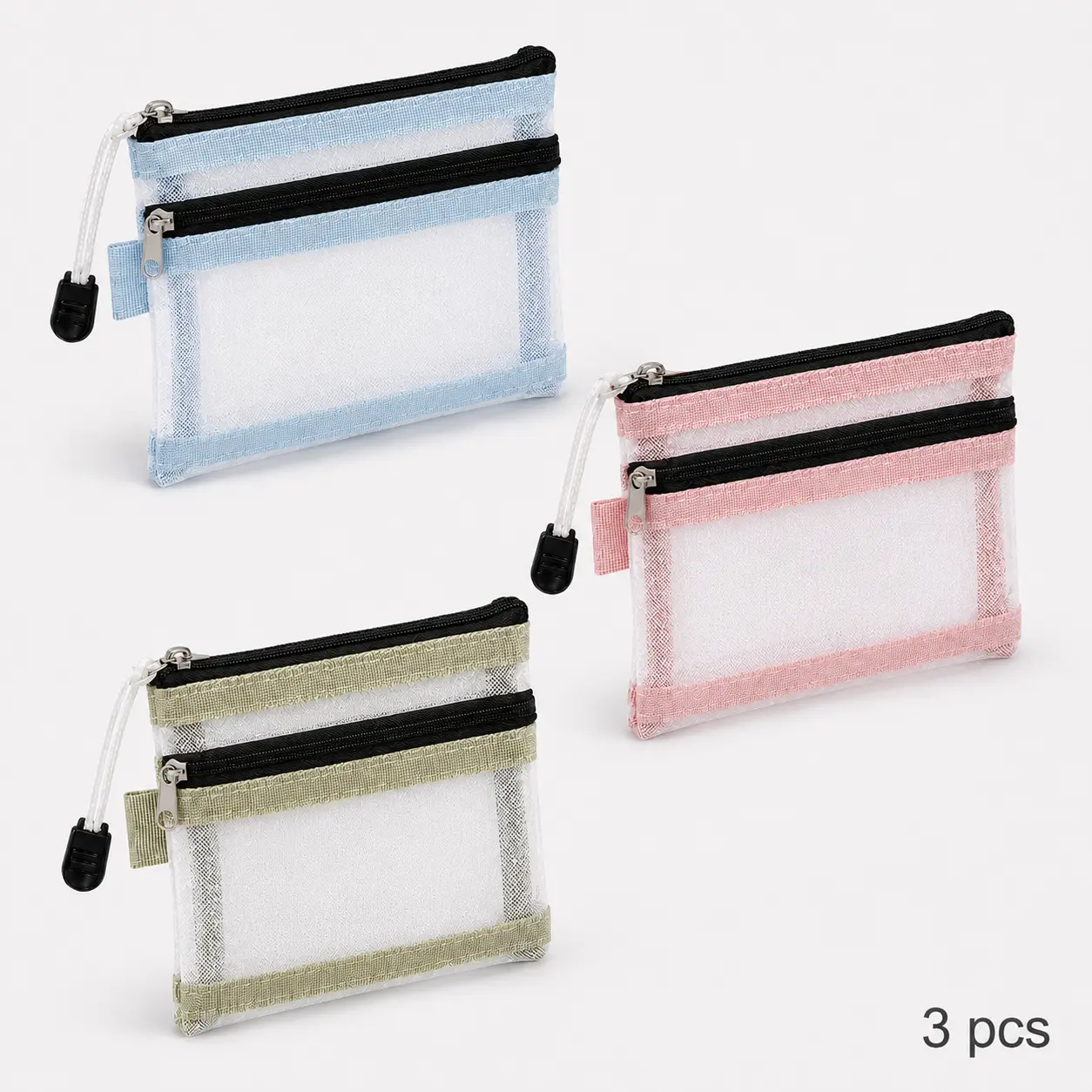 3-Piece Minimalist Mesh Travel Organizer Pouch Set, Double-Layer TSA-Friendly Bags for Cosmetics, Electronics & Carry-On