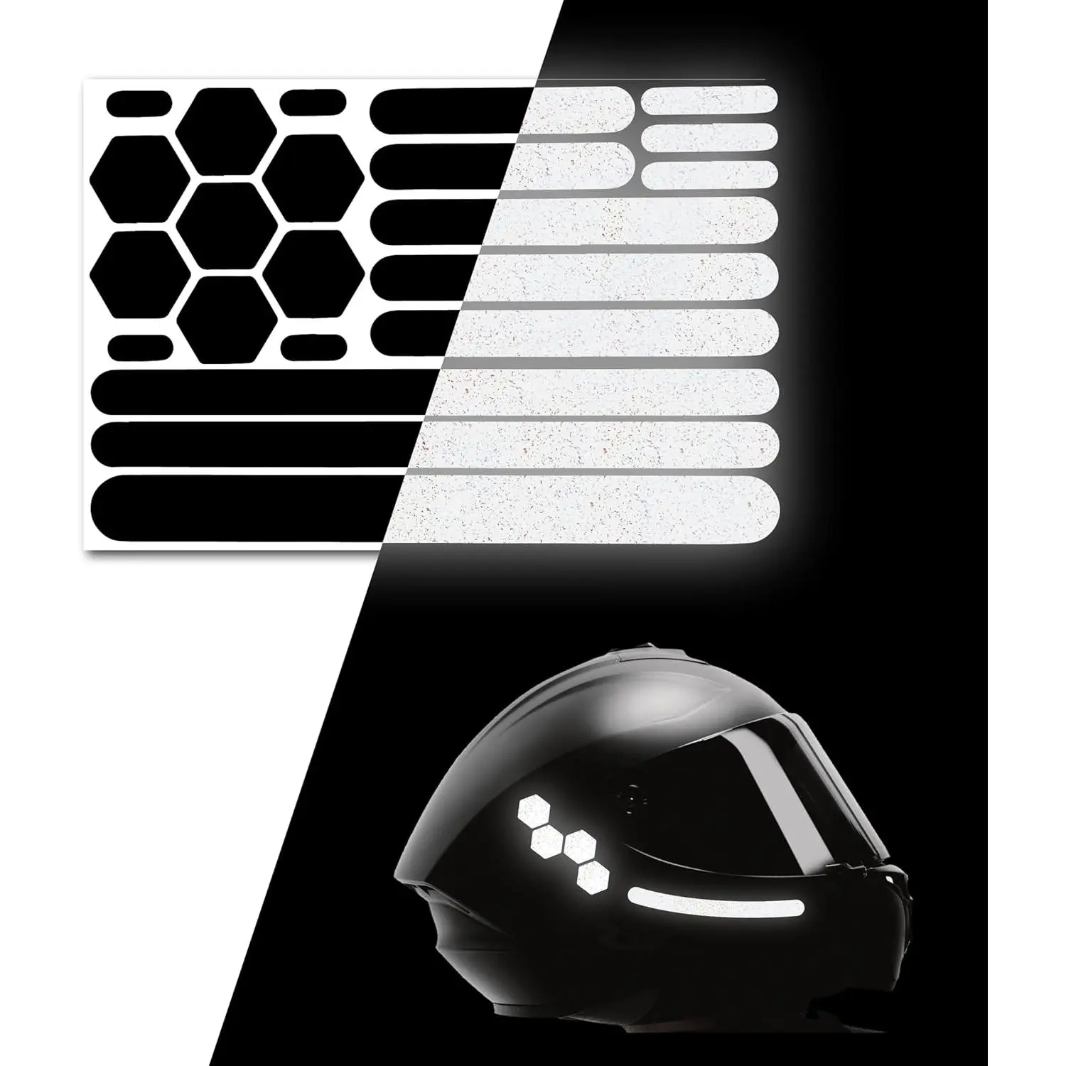 Reflective Black Stickers - Reflective Helmet Tape, Motorcycle Reflective Tape, Hi Viz Stickers for Helmets - Discreet Black Until Light Hits It (Regular Style, 2, Count)