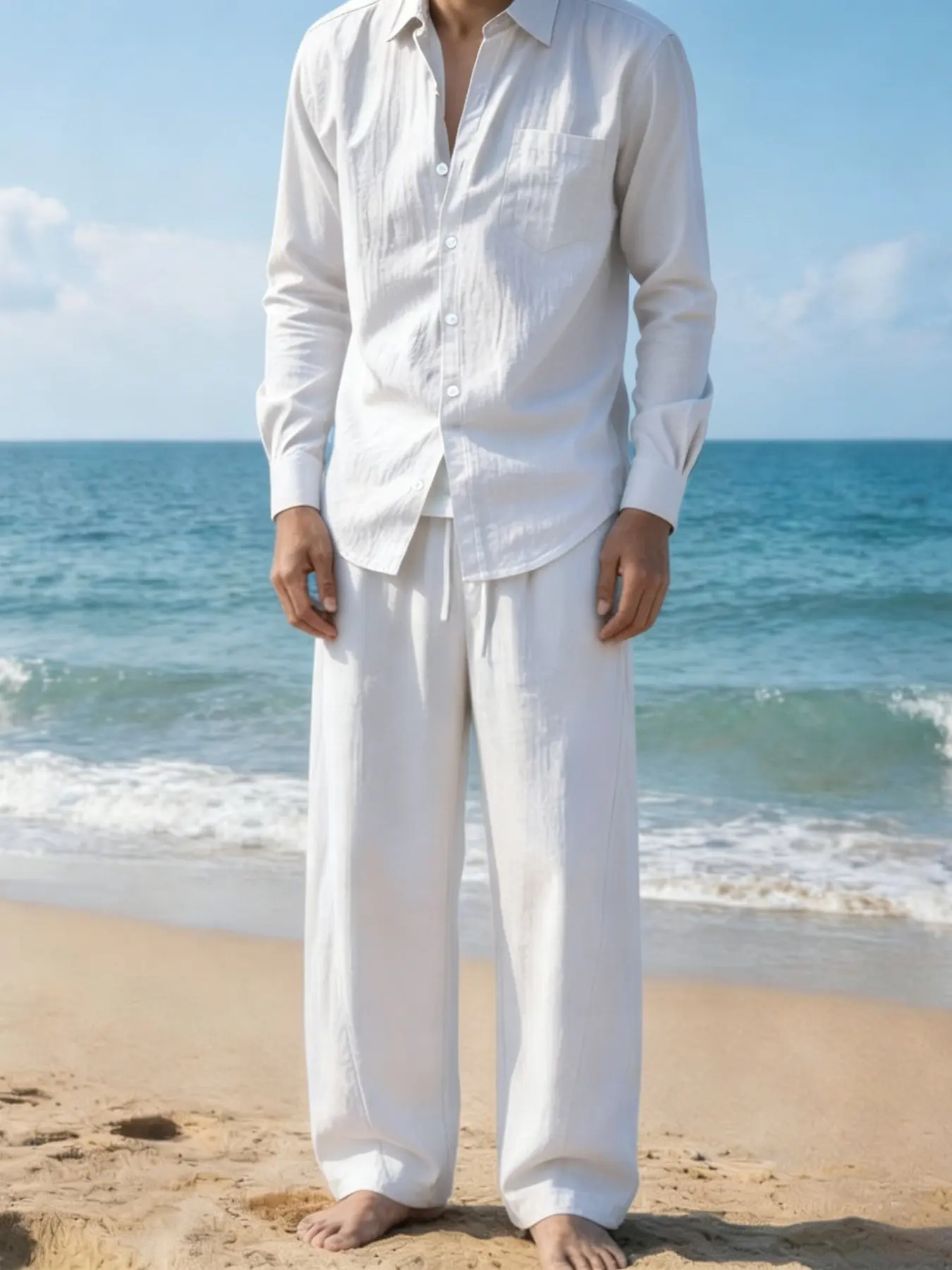 Men's Linen Autumn New Loose Casual Breathable Long Sleeve Pants Set, Comfortable and Stylish for Daily Wear