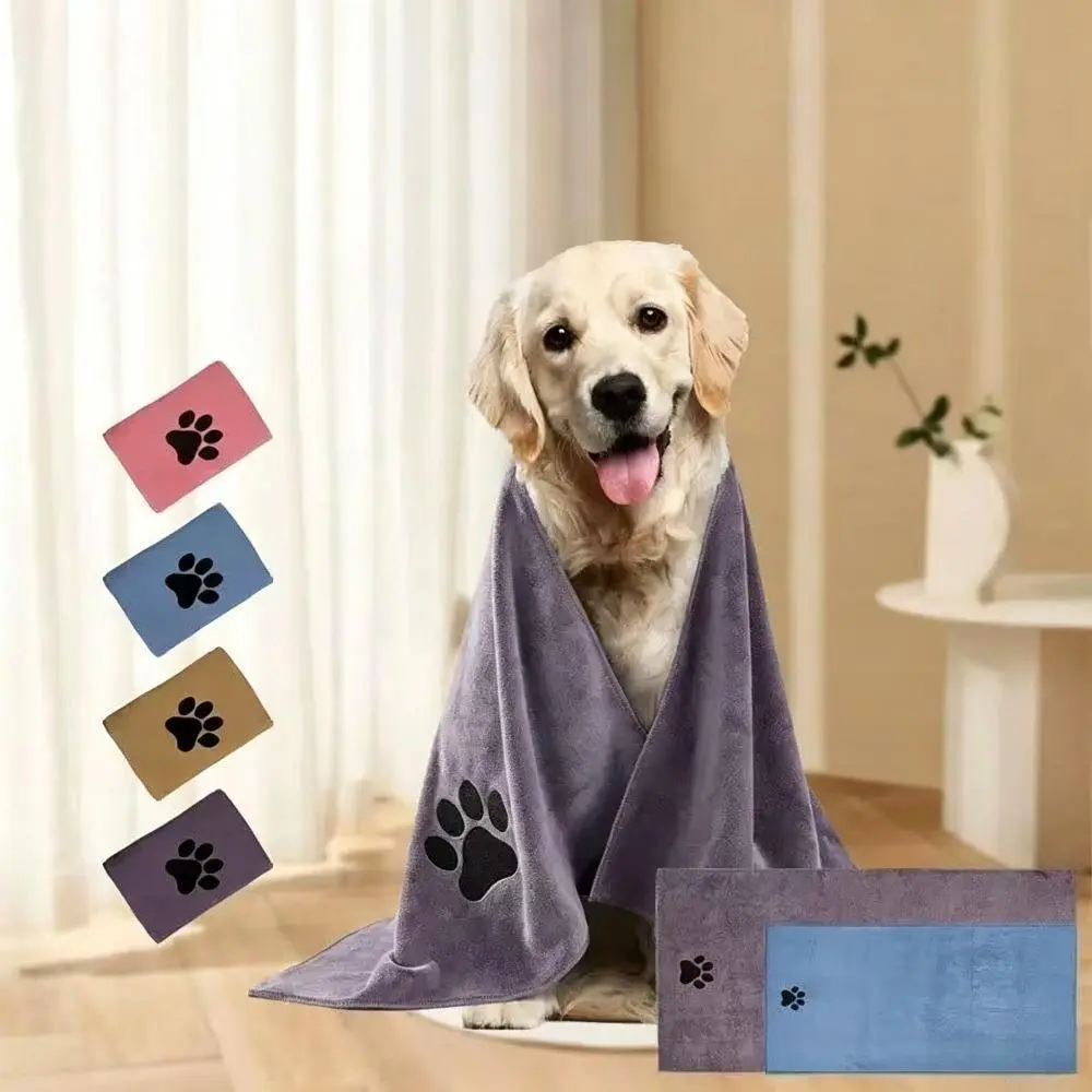 Pet Towel for Dogs & Cats with Cute Paw Print Embroidery, Ultra-Absorbent Microfiber, Quick-Dry Soft Skin-Friendly Grooming Cloth for Small to Large Pets, Small-Large, Water-Wicking, Microfiber Towel, Soft Skin-Safe