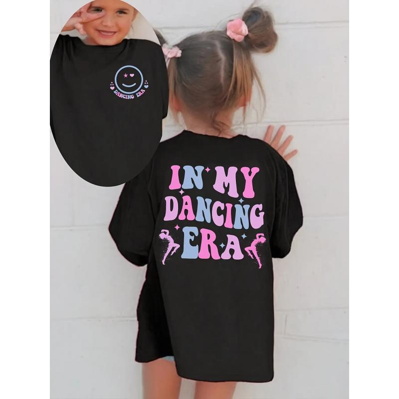 Kids "In My Dancing Era" Short Sleeve T-Shirt, Toddler Girls Dance Lover Graphic Tee with Smiley Front Print Kids "In My Dancing Era" Short Sleeve T-Shirt, Toddler Girls Dance Lover Graphic Tee with Smiley Front Print