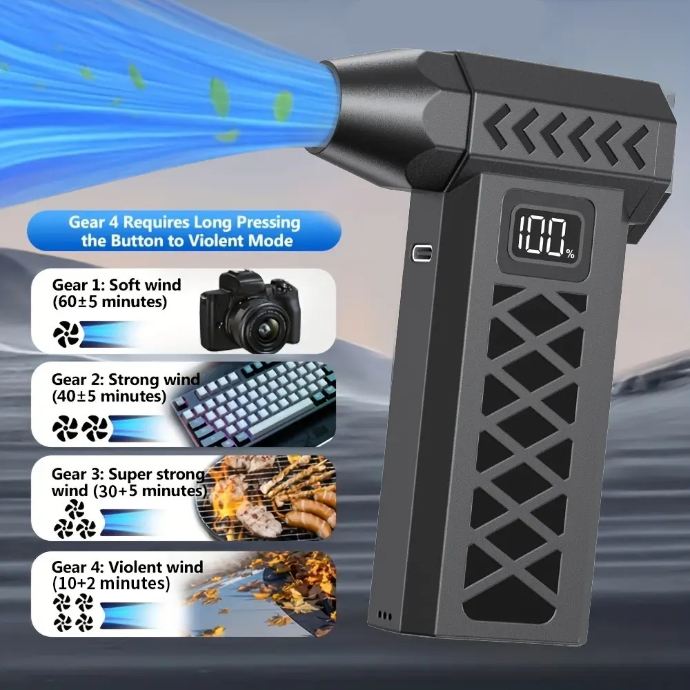 Cordless Rechargeable Portable Handheld Turbo Blower Fan - High-Velocity Turbine Air Duster for Car Detailing, Outdoor Cleaning
