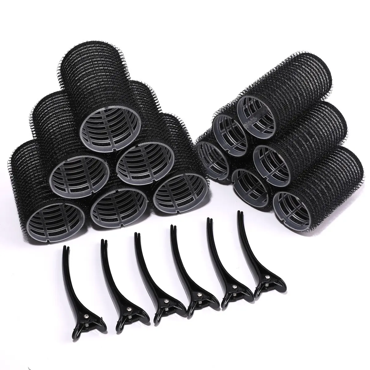 Self Grip Hair Rollers Set with Clips, Large & Medium Velcro Hair Curlers, Volumizing Curler for Long Medium Hair, Heatless Voluminous Hair Curling Tools, Diy Hair Styler for DIY Salon Hairstyle
