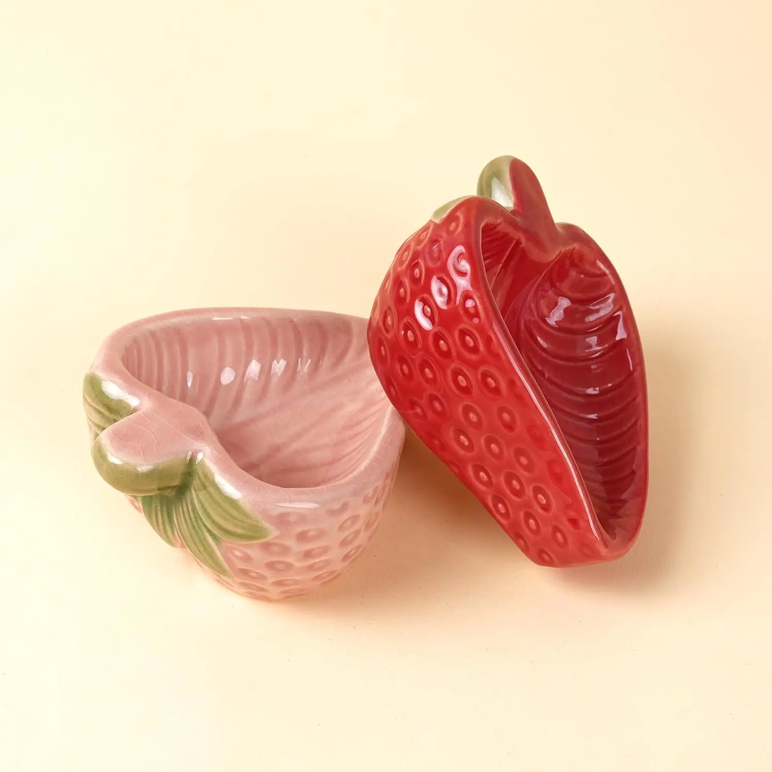 Hamtser  Bowl,2 Packs Strawberry Hamster Bowls,Ceramic Feeding Bowl, Dish for Small  Gerbil  Hamster Rat Mice Guinea Pig(+Red)
