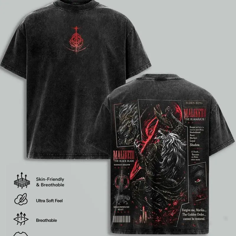 5 Design Elden Ring Vintage Washed Oversized T-Shirt, Ranni, Malenia, Radahn, Maliketh Dark Fantasy Graphic Tee, Tarnished Soulslike RPG Streetwear, Heavyweight Cotton FromSoftware Gamer Merch, Gift for Elden Ring Fans clothes men fashion jesus tshirt