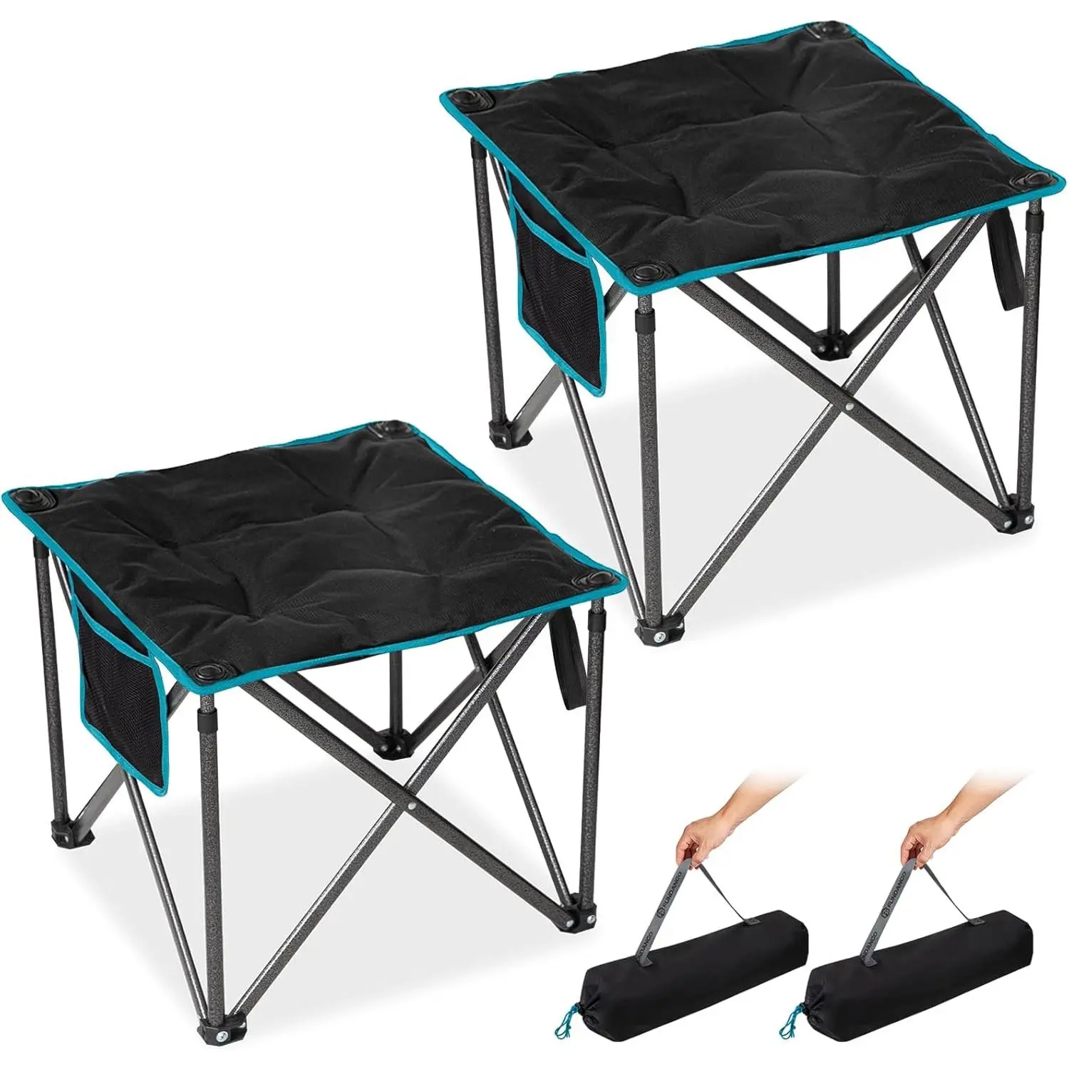 Camping Stool for adults, 2 Pack Thick Padded 18.1 Inch Folding Ottoman Foot Rest, 440 Lbs Heavy Duty Outdoor Camp Chairs with Anti-Slip Foots & Carry Bag for Fishing Travel (Black)