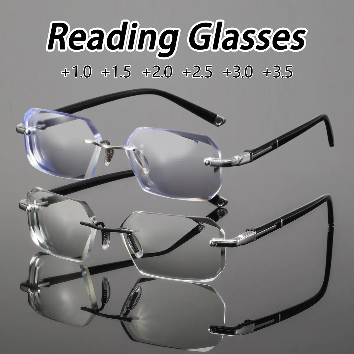 2 Pairs Men's Frameless Polygon Reading Glasses, Lightweight Business Style, Ideal for Office Work, Travel, and Desk Use, Rimless Eyeglasses