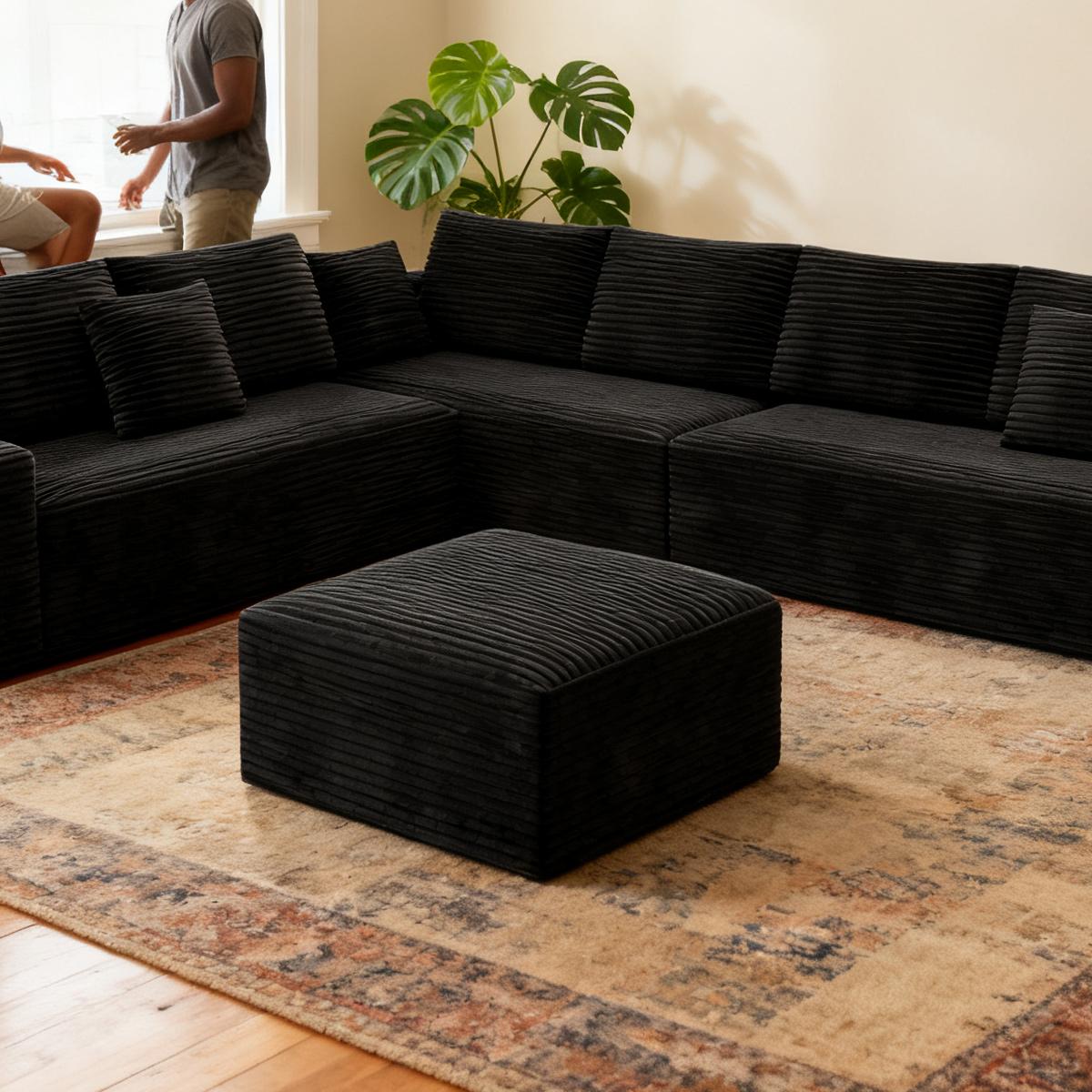 Luxury corduroy boneless sofa with matching ottoman. This footstool is suitable for living rooms, bedrooms and apartments. coffee table It requires no assembly and is made of comfortable flannel fabric.