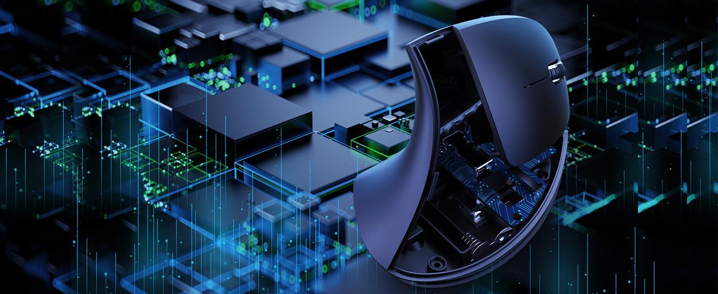 Bluetooth and 2.4G (2-in-1) Rechargeable Wireless Mouse, Ergonomic Vertical Design, 1000/1200/1600 DPI, 6 Silent Buttons, for Laptop, Computer, PC, MacBook, Chromebook-Black