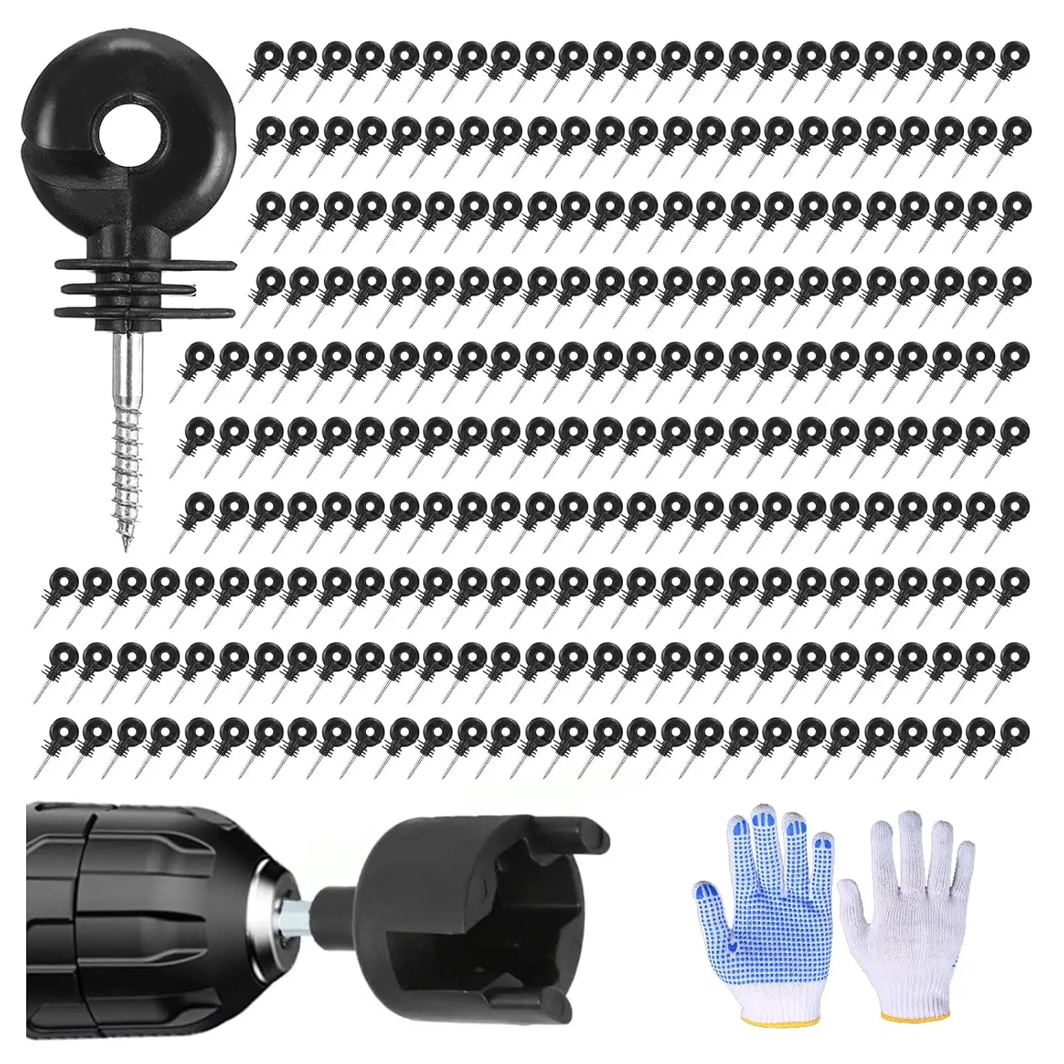 302 count Black Electric Fence Insulator Tool Include 2 count Insulator Socket Tool Screw in Fence Ring    Insulator Electric Fence Insulator Ring with Insulator Socket Tool for  Fence