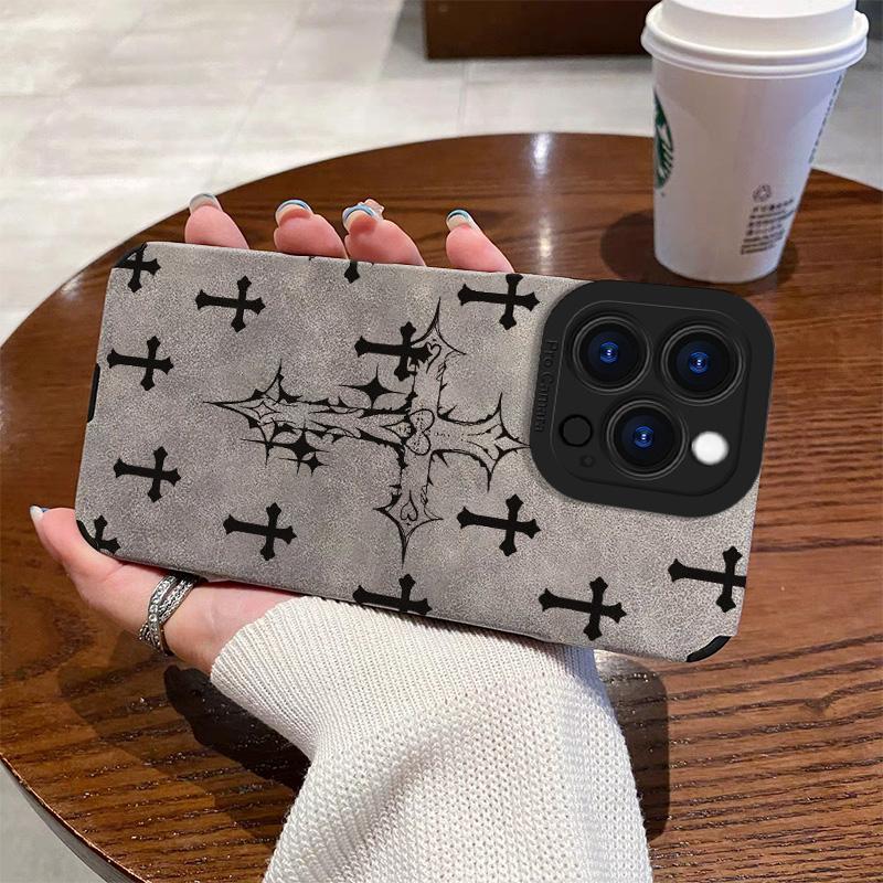 Black cross-patterned phone case, compatible with iPhone 17, Pro Max, Air 16, 16e, 15, 14, 13, 12, 11, Pro Max Plus, X, XS, MAX, XR, back cover.