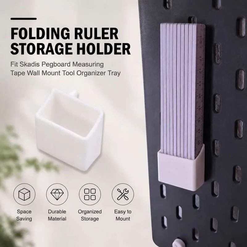 Folding Ruler Storage Holder Fit Skadis Pegboard Measuring Tape Wall Mount Tool Organizer Tray