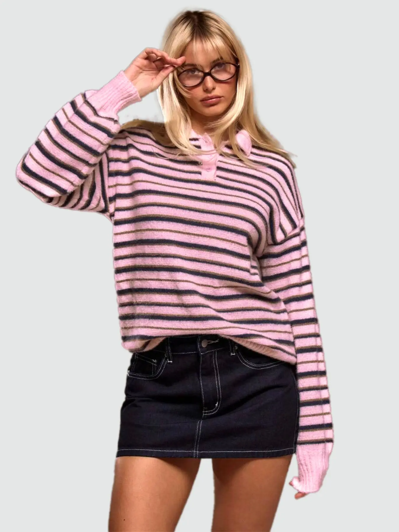 Fashion Striped Polo Neck Knit Sweater, Soft, Preppy Style, Slim-Fitting, Fall & Winter, Casual Daily Wear, Knitwear