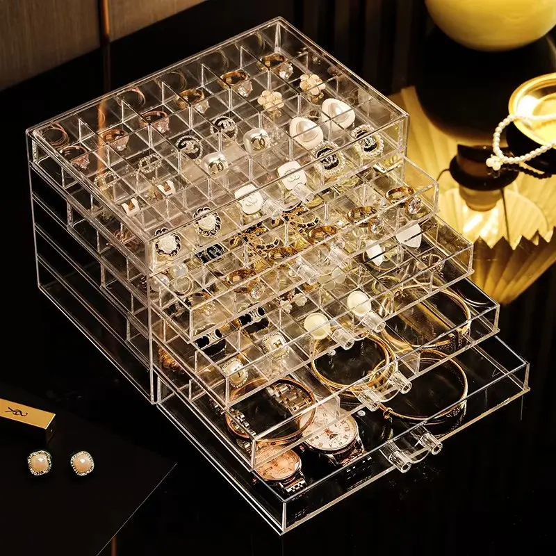 Multi-Layer Jewelry Storage Box, Drawer-Style Earring Organizer, Transparent Pendant Case, Ring Holder, Bracelet Container, Clear Plastic Organizers