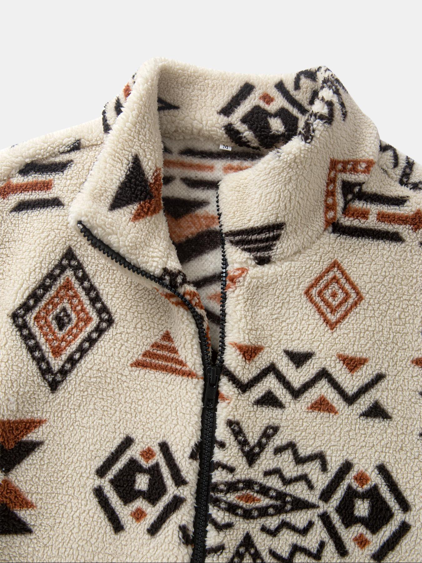 Men's Ethnic Style Fleece Jacket Coat, Casual Fashion Coat, Zipper Design, Loose Fit, Fall & Winter Wear, Casual Men's Clothing, Christmas Gift Idea