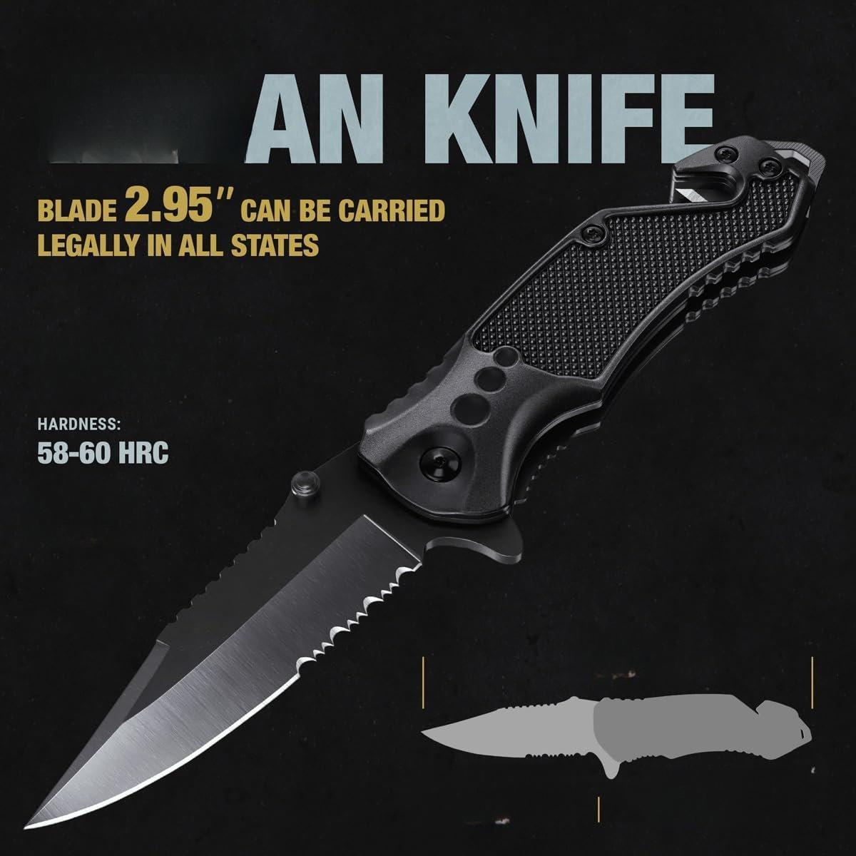 Pocket Knife with 2.95” Serrated Blade, Glass Breaker, Seat Belt Cutter - EDC Sharp Folding Knives with Portable Clip - Small Tool for Tactical Camping Survival Hiking - Gifts for Men, Women Pocket Knife with 2.95” Serrated Blade, Glass Breaker, Seat Belt Cutter - EDC Sharp Folding Knives with Portable Clip - Small Tool for Tactical Camping Survival Hiking - Gifts for Men, Women