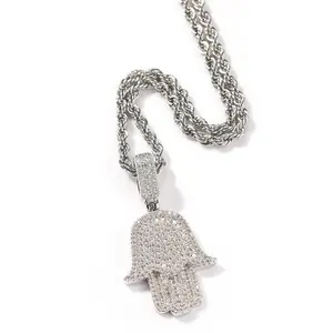 [ICE HUE] Unisex 18K Gold Vacuum Plated Copper Pendant Necklace with 5A+ Sri Lanka Zircon & Hamsa Hand Design - Miami, Italy, Mexico & Micro Inspired Luxury Costume Jewelry for Daily Wear, Gift Idea