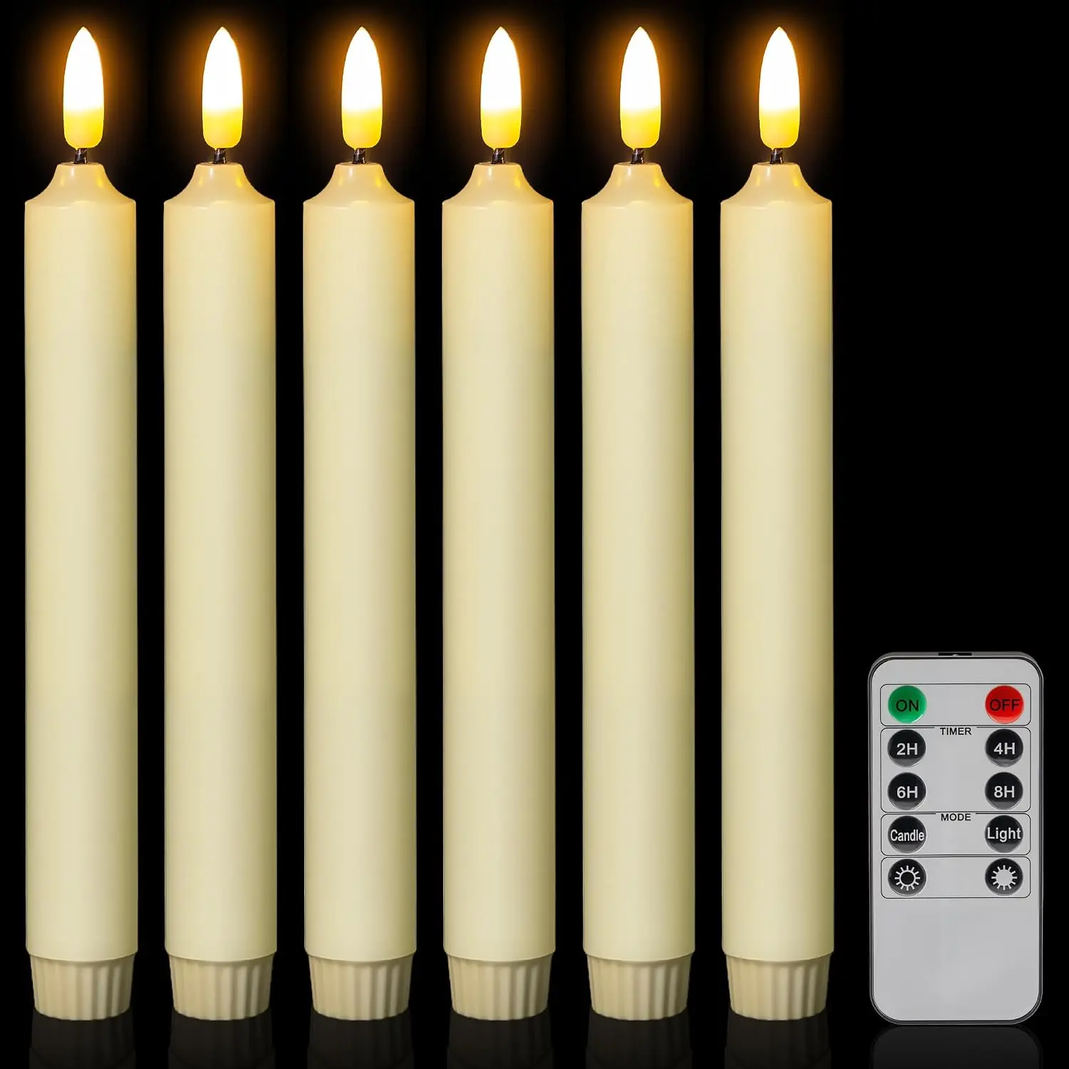 Flameless Taper Candles with Remote Timer - Flickering Real Wax LED Electric Candlesticks -  Wick Lights  Operated Faux Candle for  Wedding Window Decor -  White 6 Pack