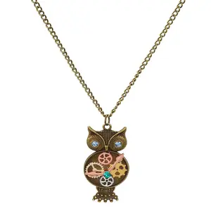 Owl Clock Gear Necklace Women's Steampunk Pendant, Hip Hop Gothic Sweater Chain Jewelry, European American Mechanical Style Gift