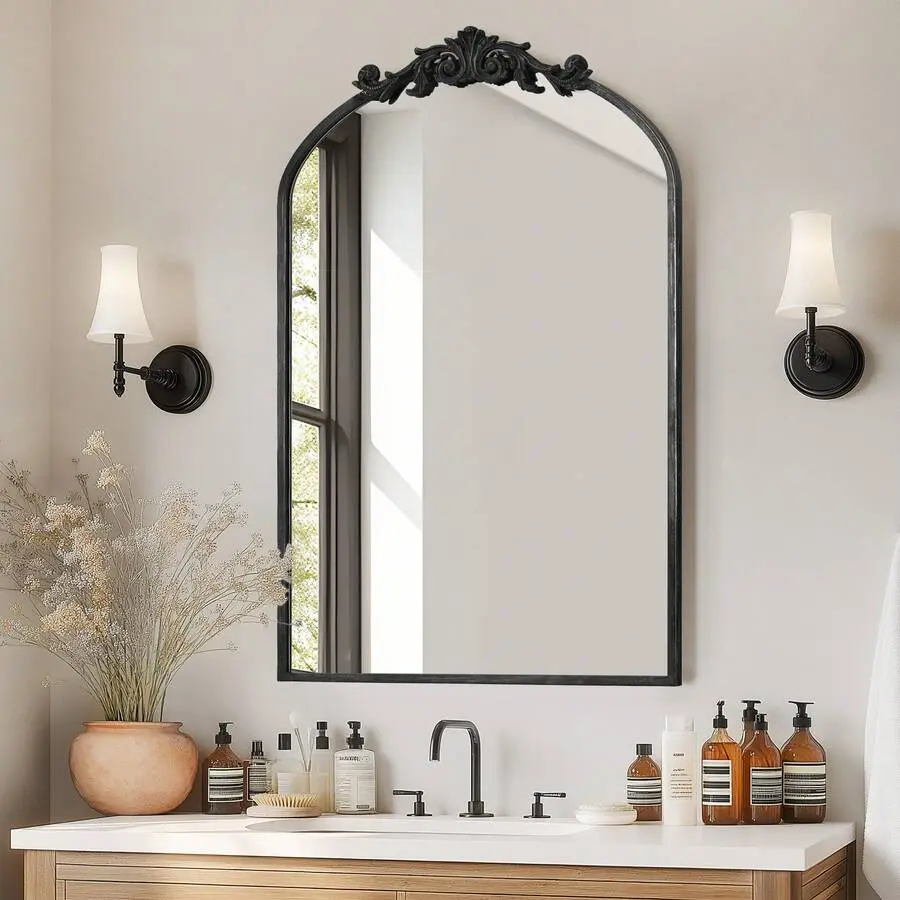 36"Mirror Cabinet, Vintage Bathroom Mirror With Storage Compartment, Arched Vanity Mirror, Aluminium Bathroom Mirror Cabinet, Hanging Bathroom Mirror