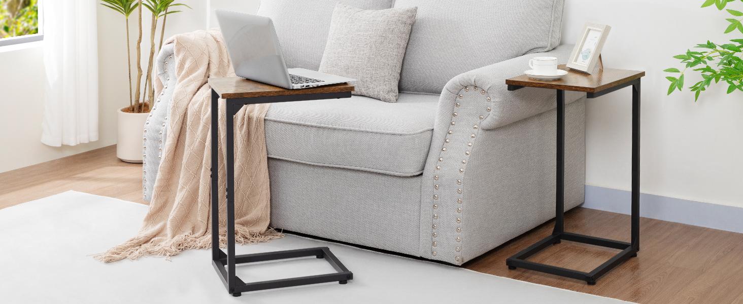 Shaped Side Table, End Tables Living Room Set of 2, Slide Under Couch Table for Sofa, TV Trays for Bedroom, Small Space
