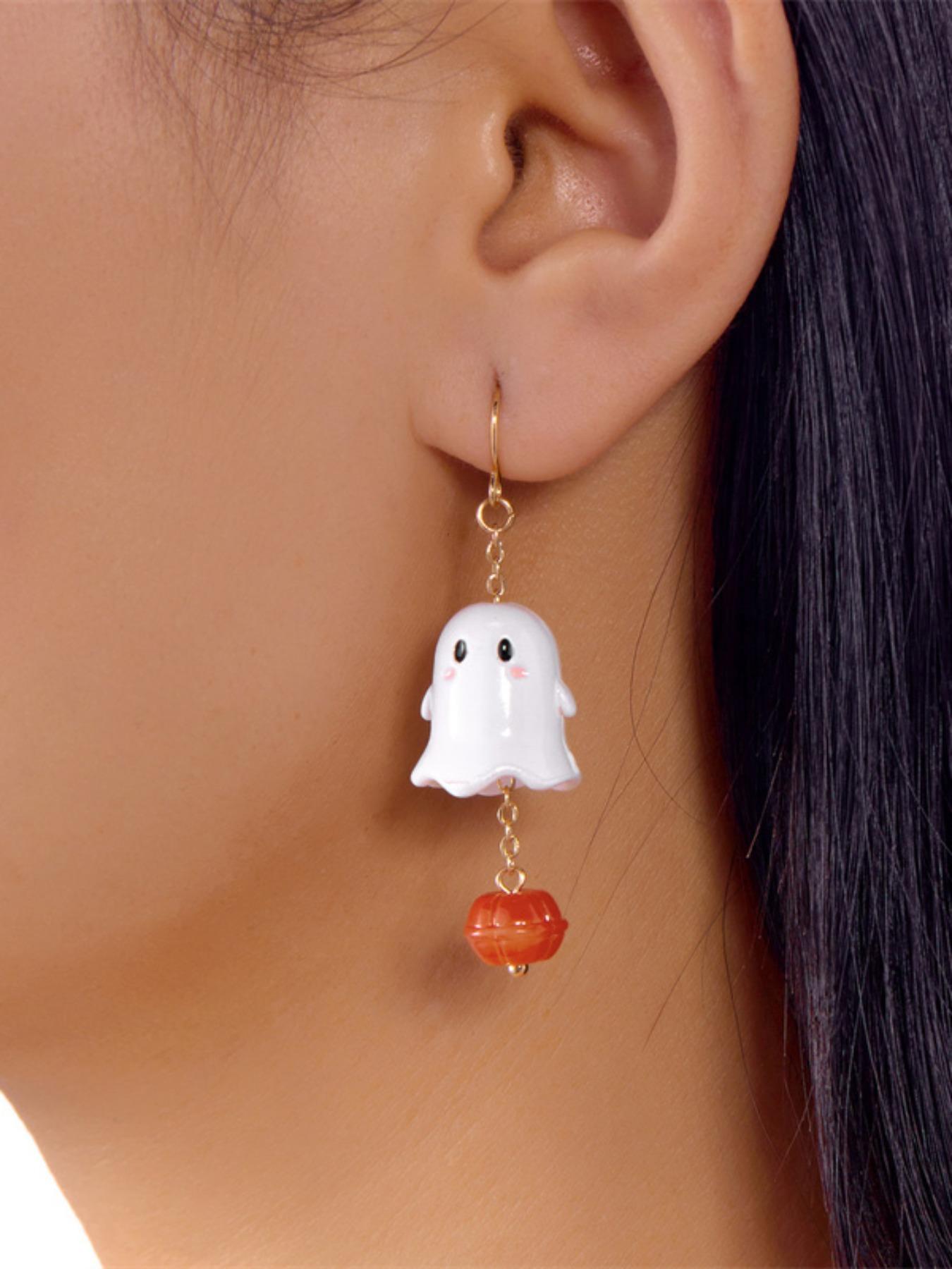 Cute Ghost Pumpkin Earrings, Lightweight Earring, Gothic Style Halloween Ear Pendants, Unique Hanging Design, Perfect for Party