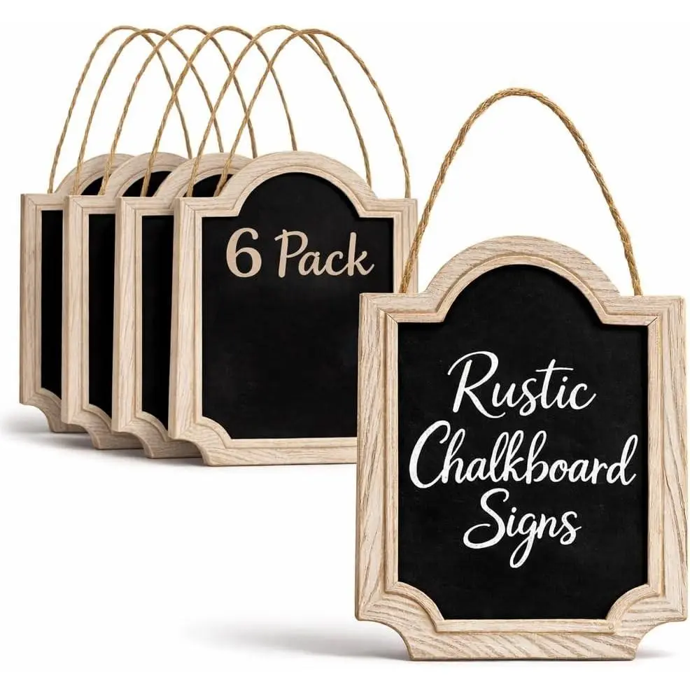 6 Pack Rustic Mini Chalkboard Signs with Hanging String, 11.5 x 8 Inch Reusable Wood Framed Chalkboard for Weddings, Kitchen, Restaurants, Parties, Table Numbers and Events