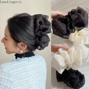 Lune Oversized Sparkle Organza Scrunchie - Large Volume Mesh Hair Scrunchie with Silver Dots, Elegant Hair Accessory for Women's Hairstyles