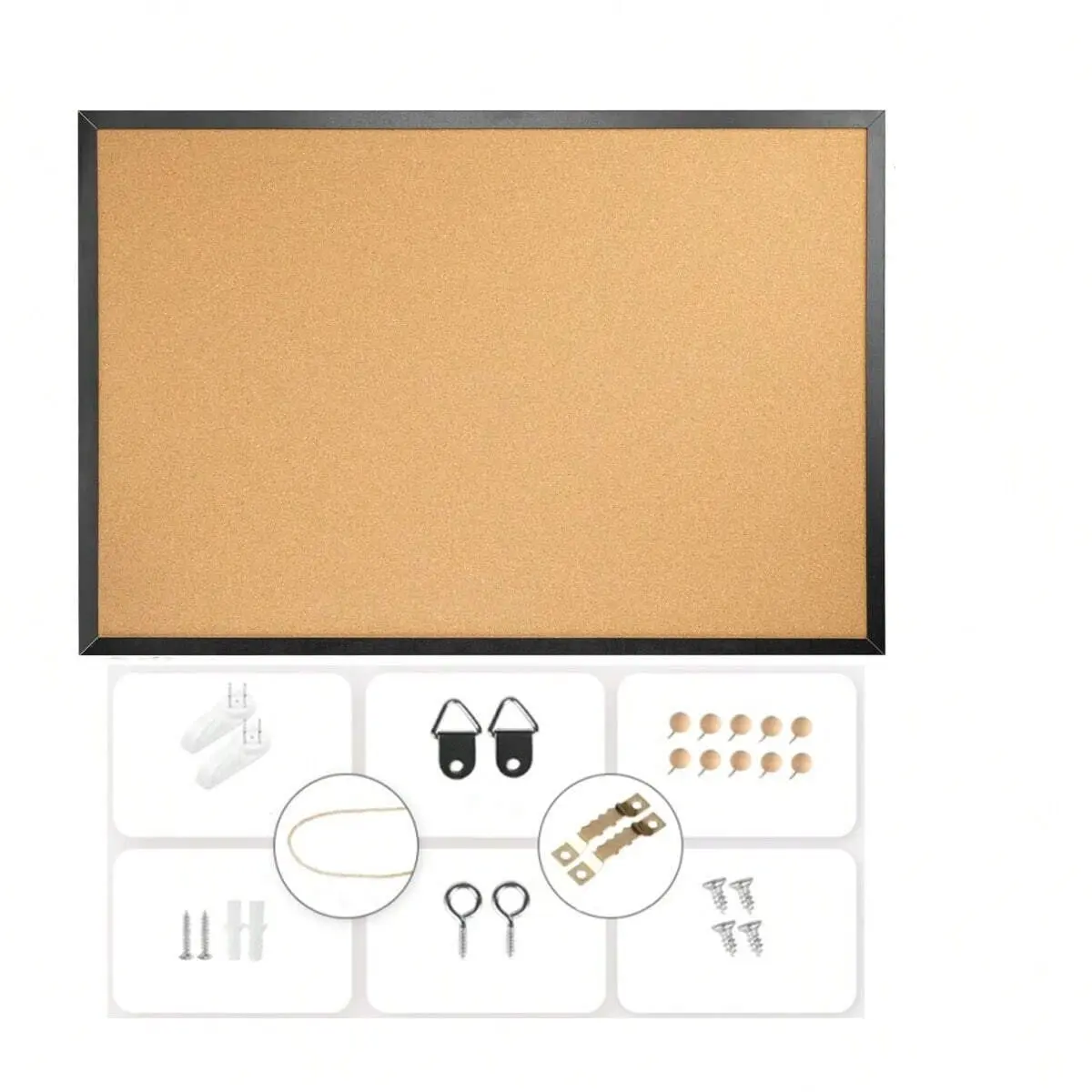 12x8 Inch Cork Bulletin Board, Oak Frame, Vision Board, Hanging Pin Board, Office, Home, School Wall Decor, Includes Pins, Hooks, Washers, Screws