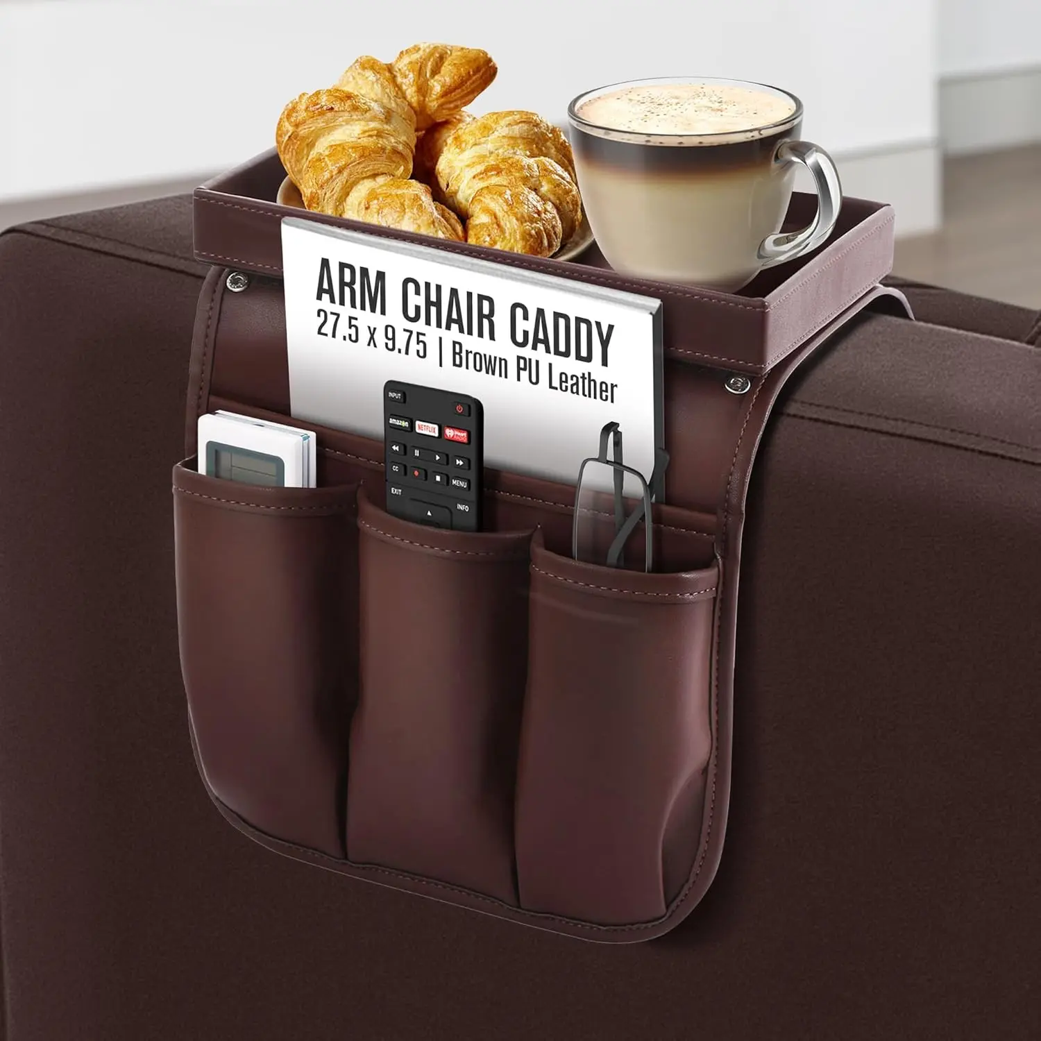 Armchair Caddy, Recliner Accessories, Armrest Organizer, Arm Chair Caddy, Sofa Armrest Organizer, Remote Control Holder for Recliner, Couch Pocket, Sofa Side Storage, Couch Pouch, Brown