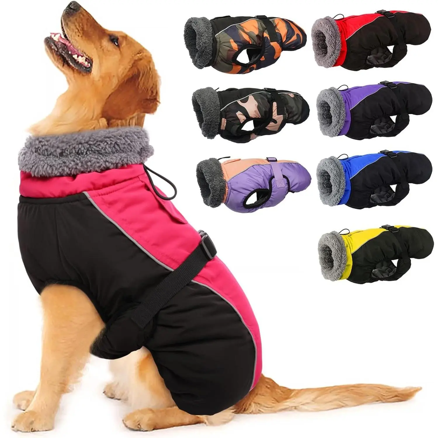 Multi-Size Extra Warm Dog Coat - Reflective Jacket with Buckle, Fleece Turtleneck for Cold Weather, Camo Colors Option for Small to Extra Large Dogs (Boosts Warmth)