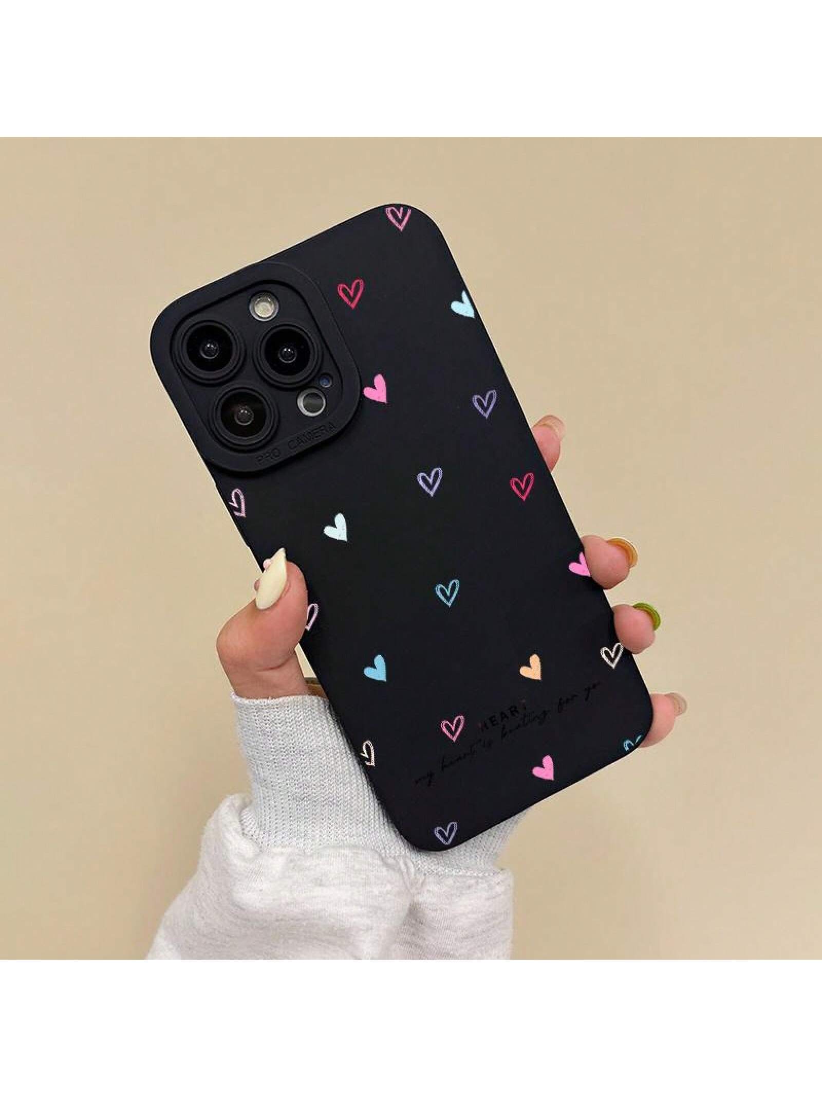 A Stylish And Innovative Phone Case Featuring A Colorful Hearts Design, Designed To Be Shock-Resistant, Compatible With Various  Models Including 16, 15, 14, 13, 12, 11 Plus, Pro Max, XS, XR, Mini, 7, 8, SE2, And SE3.