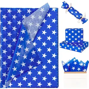 RUSPEPA Navy Blue Star Tissue Paper, White Star Pattern Gift Wrapping Tissue Paper for Independence Day, Patriotic Party, Birthday, Baby Shower, Wedding, Art Crafts, 19.5 x 27.5 inches, 25 Sheets