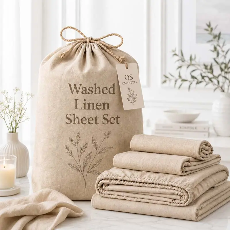 OS OMYSTYLE 4-Piece Linen Blend Woven Fabric Children's Bed Set - Breathable, Ultra-Soft, Durable, Skin-Friendly, Anti-Pilling, All-Season, Machine Washable - Ideal for Home/Dorms Single Beds, Great Back-To-School Gift for Kids