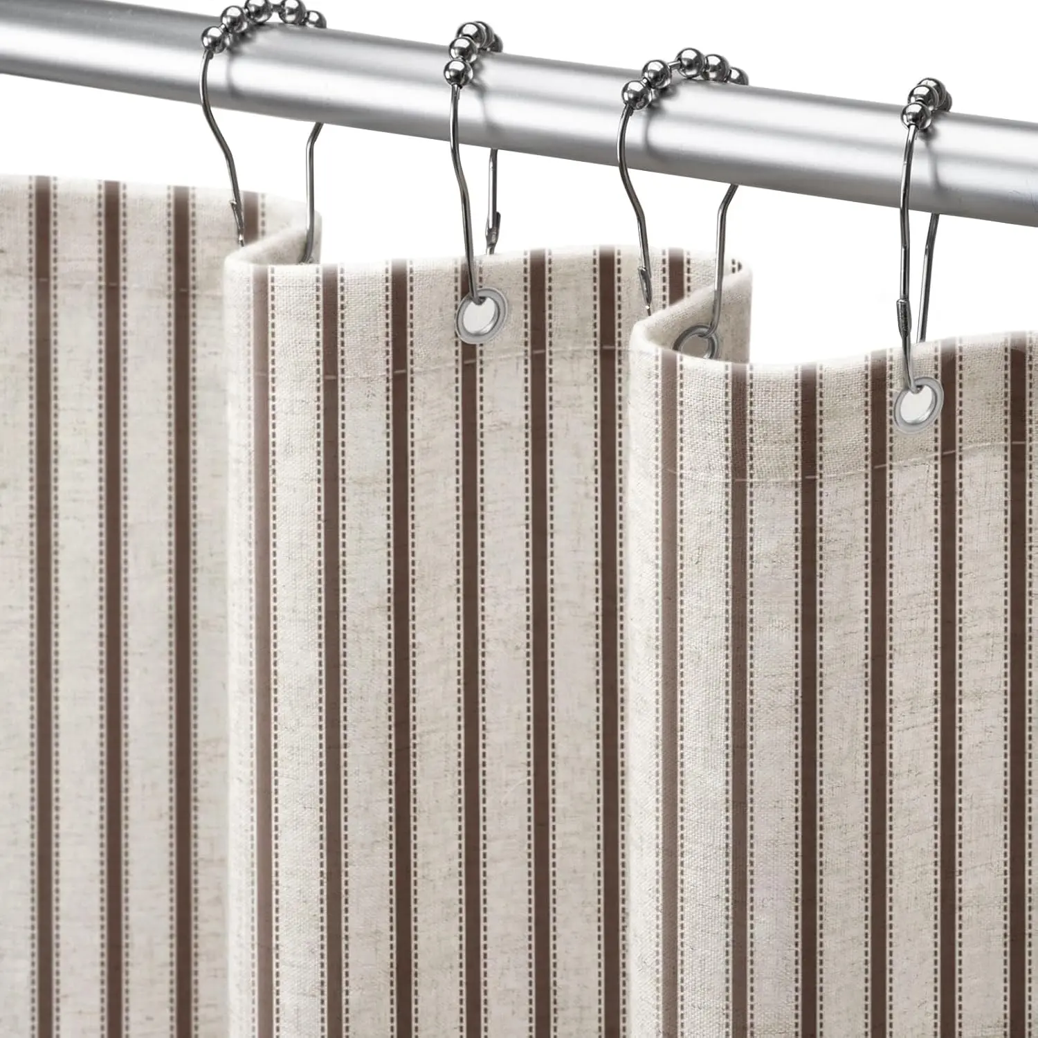 Iron Farmhouse Stripes Fabric Shower Curtain - Brown Rustic Vintage Linen Bathroom Curtain, 72x72in Hook-Included Warm Tone Boho Rustic Fit Privacy Filter, Cold Wash Dry Bathroom Accessory