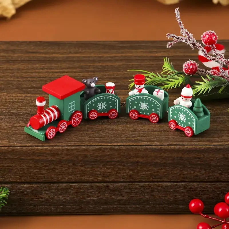 Wooden Christmas Train Decoration, Home Decor Gift, Cute Holiday Ornament, Window Display Wholesale, Festive Wooden Toy for Xmas