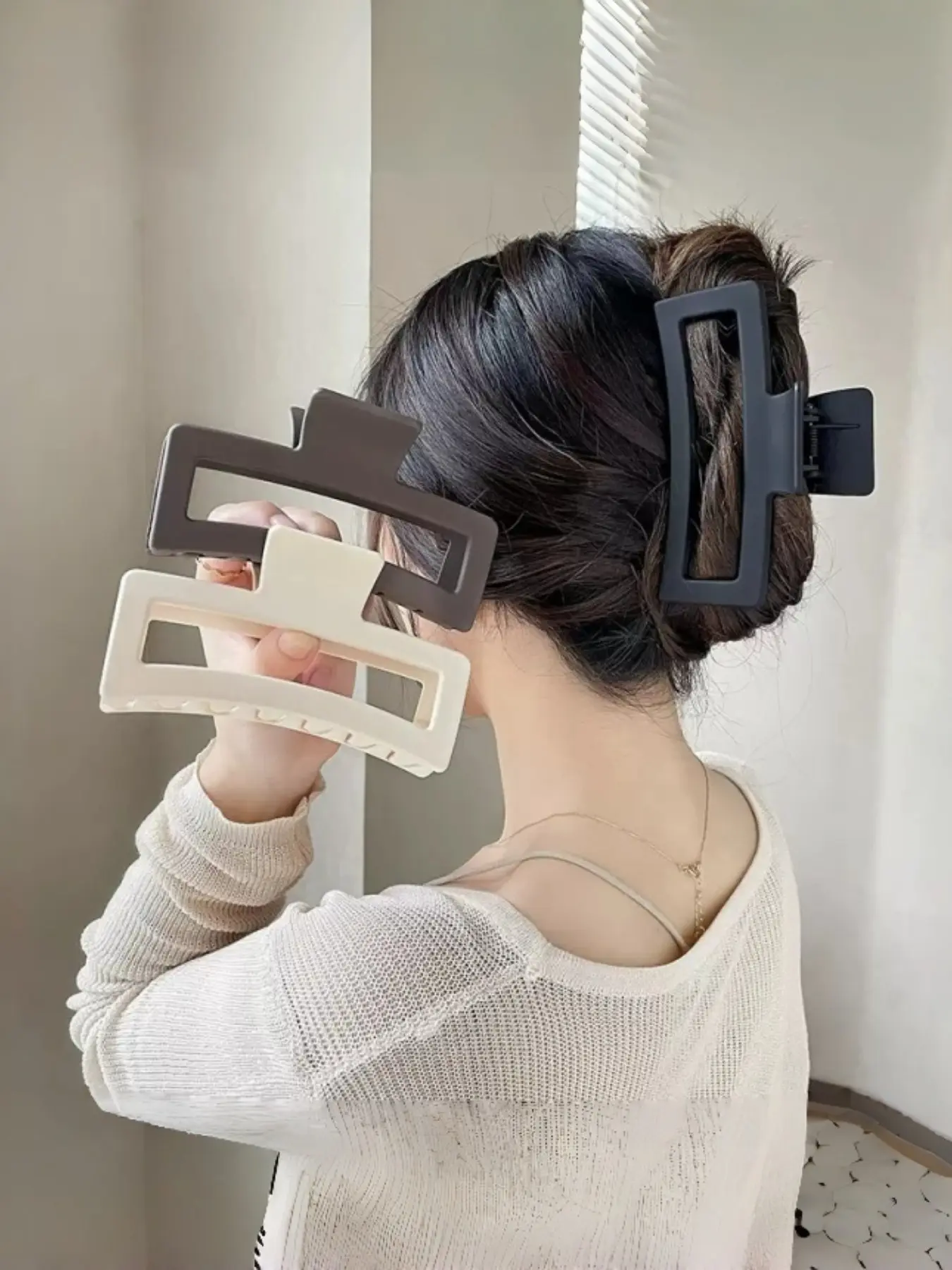 3pcs Square Extra Large Claw Clip, Large Volume Shark Clip for Thick Hair, Women's Rear of Head Clip, Stylish Hair Accessory, Fashion Hair Accessories, Claw Clip Pack