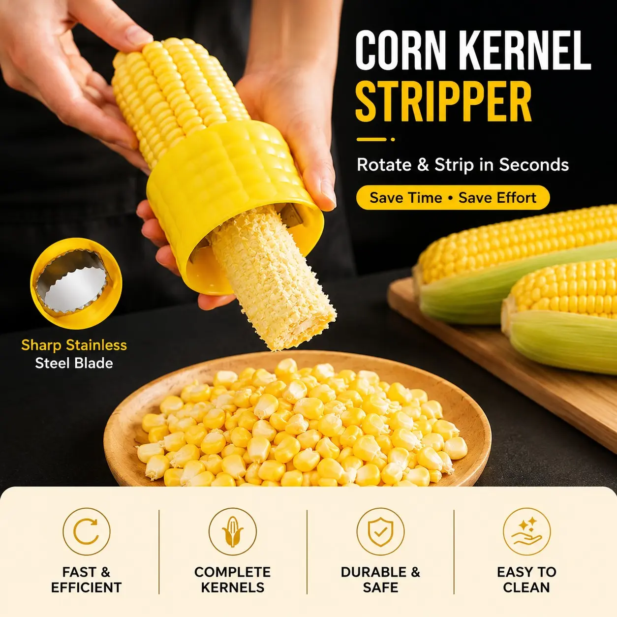 Magic Corn Sheller Machine, Advanced Plastic Stainless Steel Corn Detacher, Ergonomic Design, Time-Saving Tool, Model 85-2, Easy, Utensils, Effort, Kernels